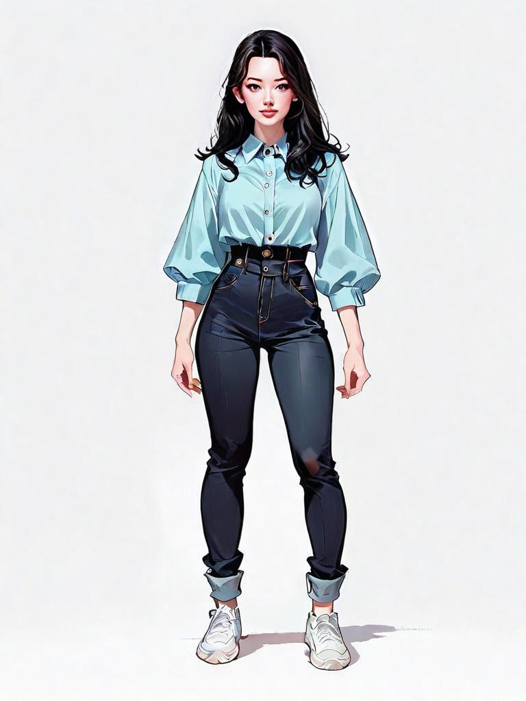 Realistic Comic Style Woman Full Body Casual Outfit Illustration