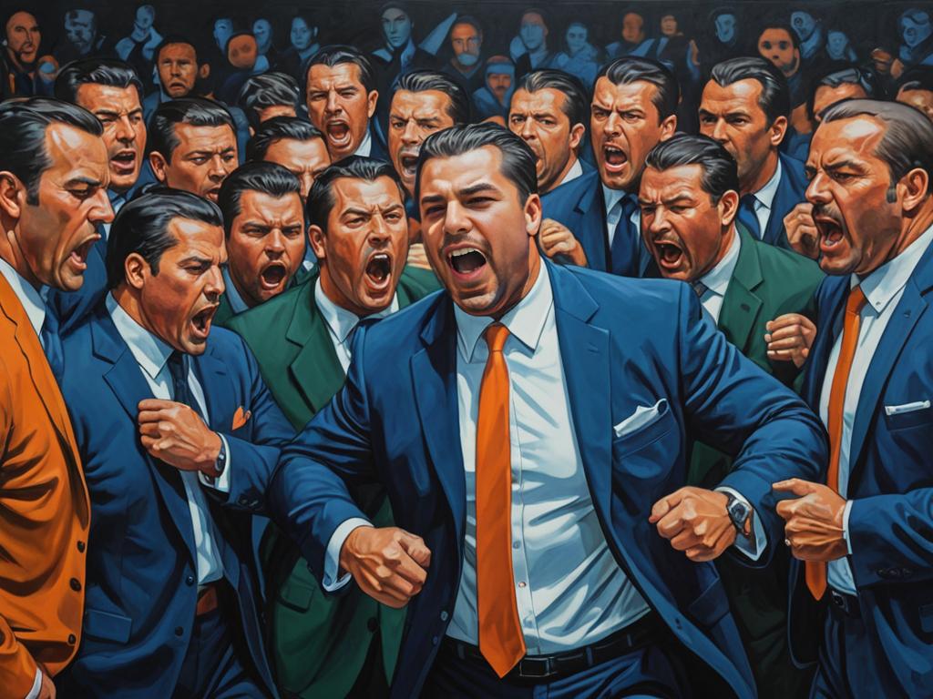 Dynamic Painting of Muscular Men in Suits