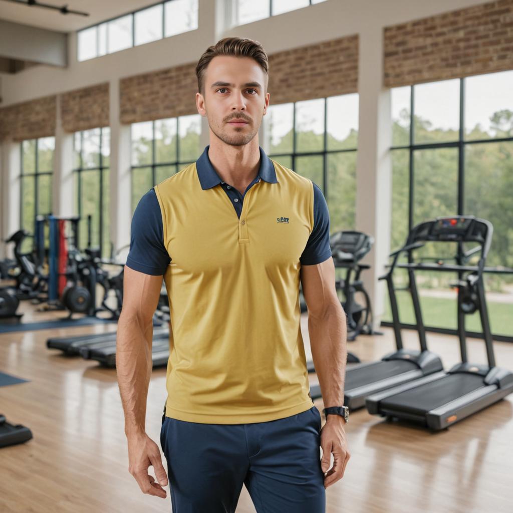 Confident Man in Stylish Polo Shirt at Gym