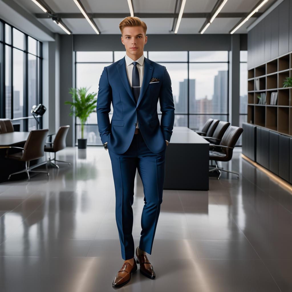 Confident Young Man in Tailored Suit in Modern Office