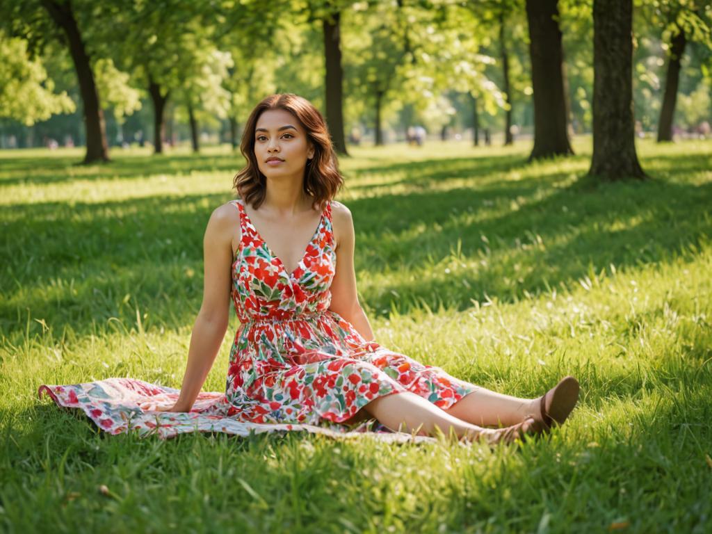 Woman Contemplating in a Lush Outdoor Setting