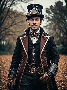 Man in Steampunk Halloween Costume Photorealistic Cosplay Portrait