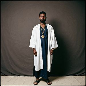Man in Traditional Nigerian Attire with Gold Accessories