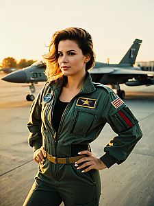 Woman in Top Gun Costume Outdoor Cosplay Photo During Golden Hour