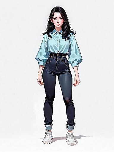 Realistic Comic Style Woman Full Body Casual Outfit Illustration