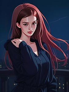 Young Woman in Hoodie Against Night Cityscape