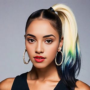 Young woman with high ponytail and multicolored hair