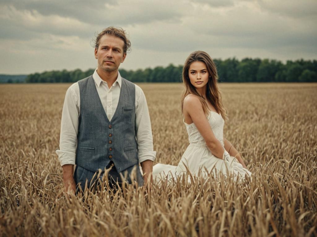 Rustic couple in wheat field