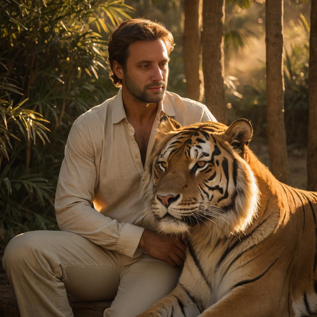 Man cuddles with sleeping tiger