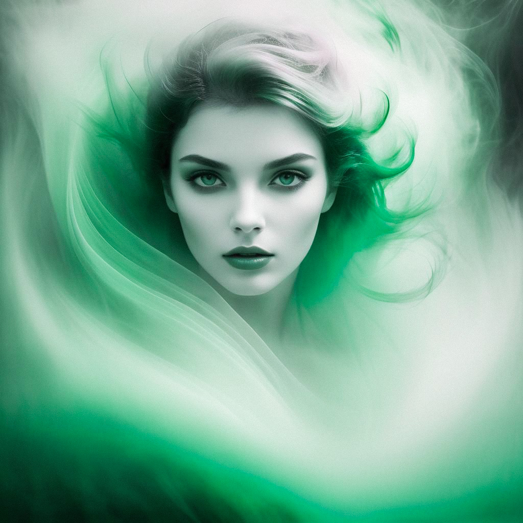 Woman in Ethereal Green Smoke Portrait