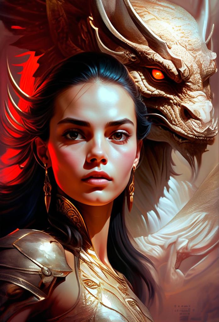 Fierce Warrior and Majestic Dragon in Golden Armor