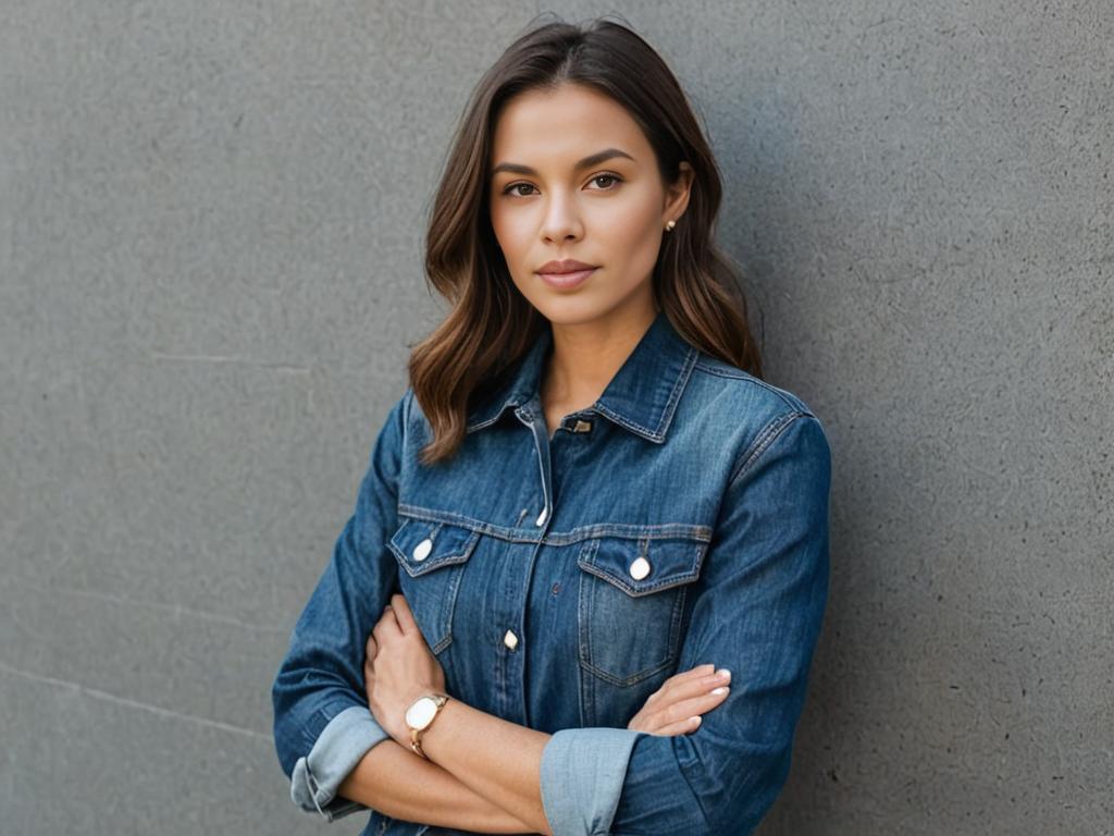 Fashionable Woman in Denim Jacket