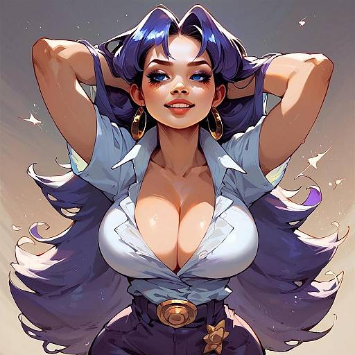 Confident Blue-Haired Woman Digital Art in Anime Style