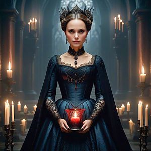 Elegant Woman in Gothic Setting with Candles