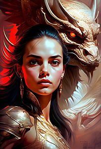 Fierce Warrior and Majestic Dragon in Golden Armor