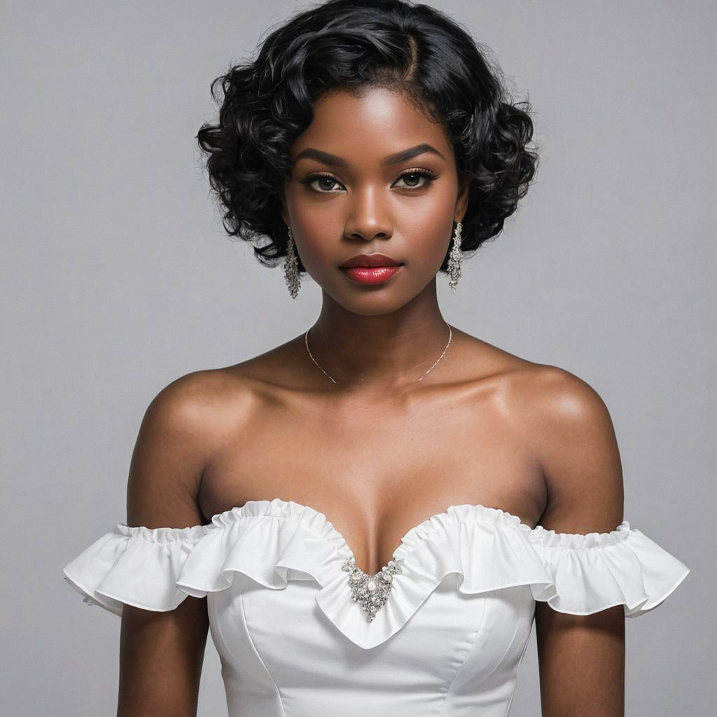 Confident Young Woman in Off-the-Shoulder Dress