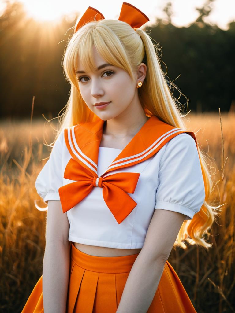 Minako Aino Sailor Venus Cosplay Woman in Orange Sailor Costume