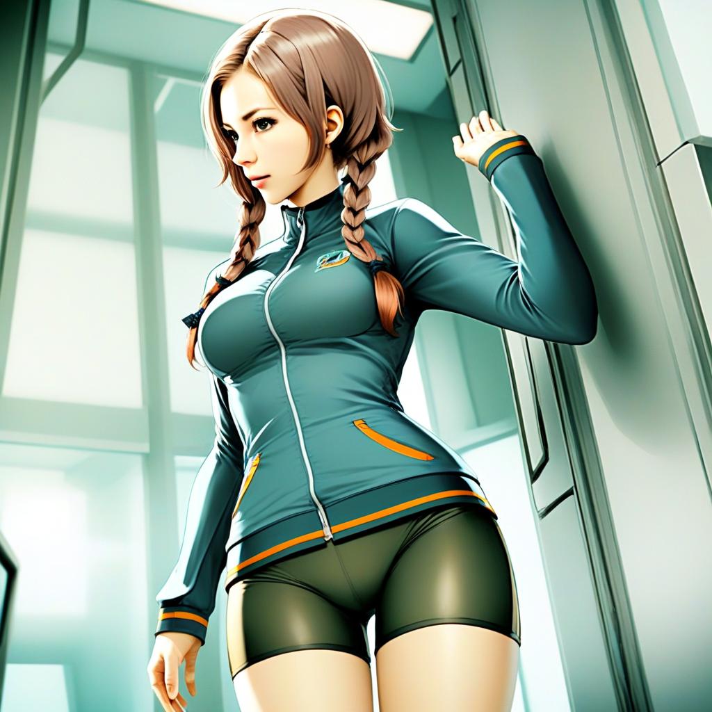 Amane Suzuha Anime-Style Digital Illustration of Sporty Woman in Modern Interior