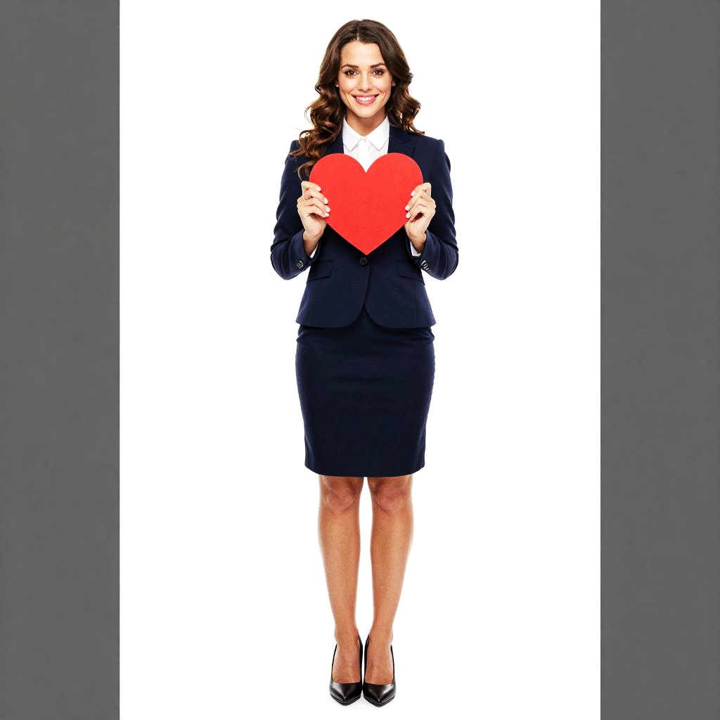 Businesswoman Holding Red Heart Symbol with Warm Smile