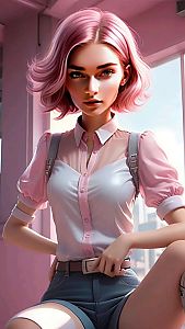 Young Woman with Pink Hair in Urban Setting