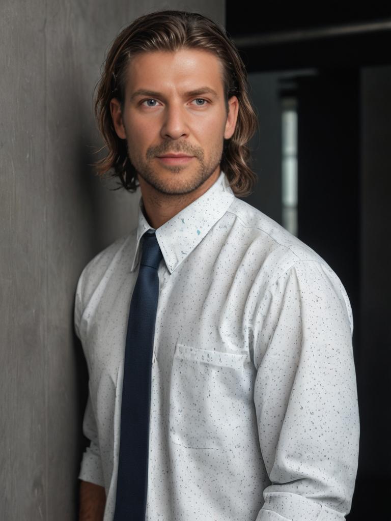 Confident man in patterned shirt and dark tie