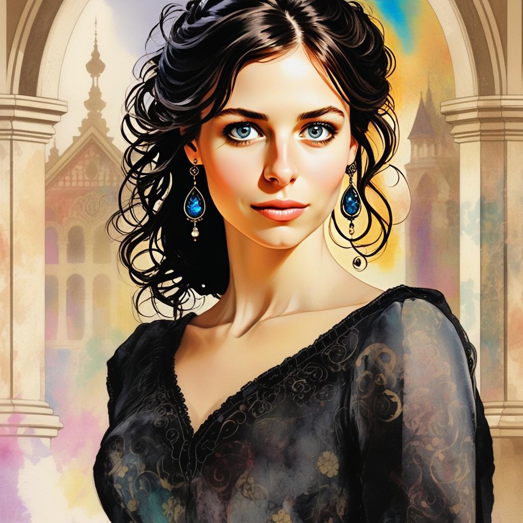 Elegant Woman with Blue Eyes and Dark Hair