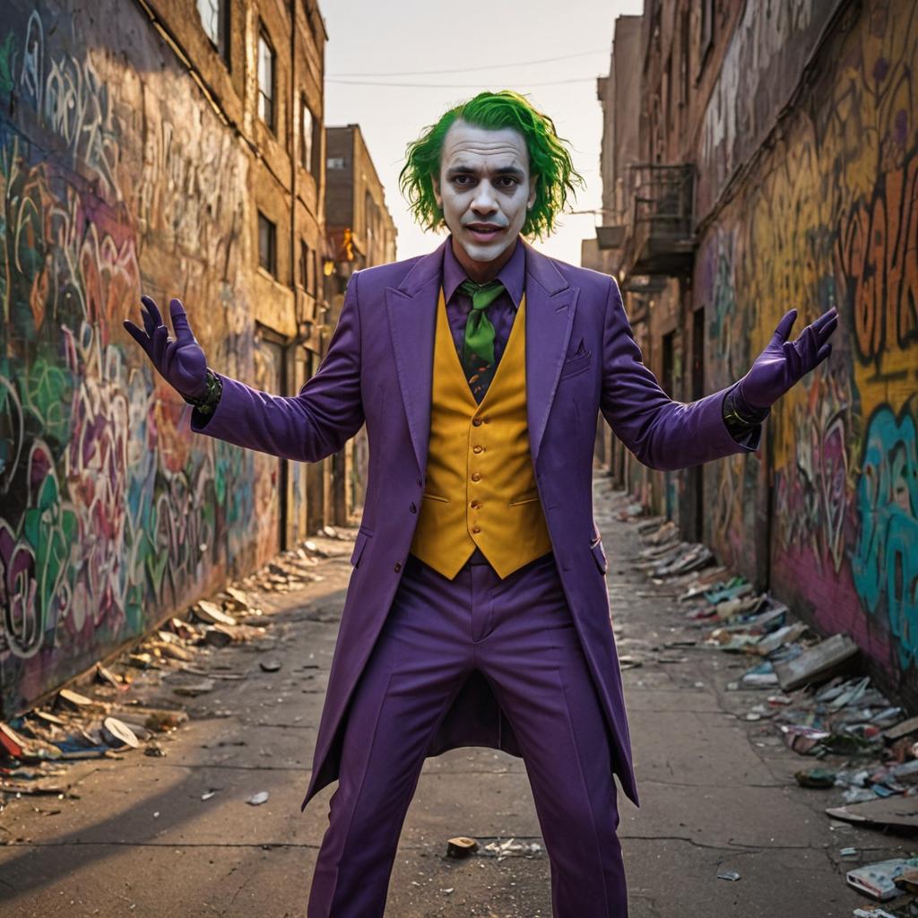 Man as Joker in Urban Alleyway