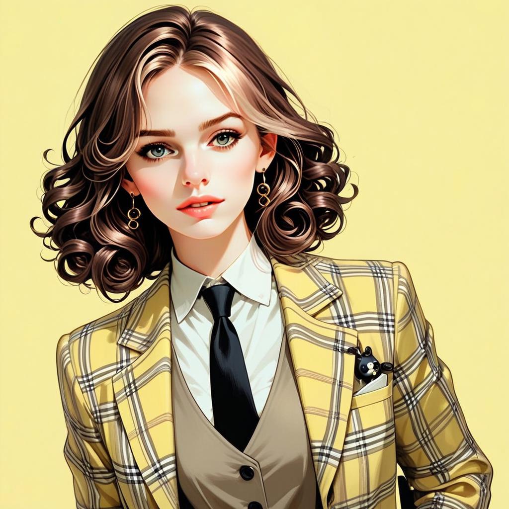 Stylish woman in yellow plaid blazer