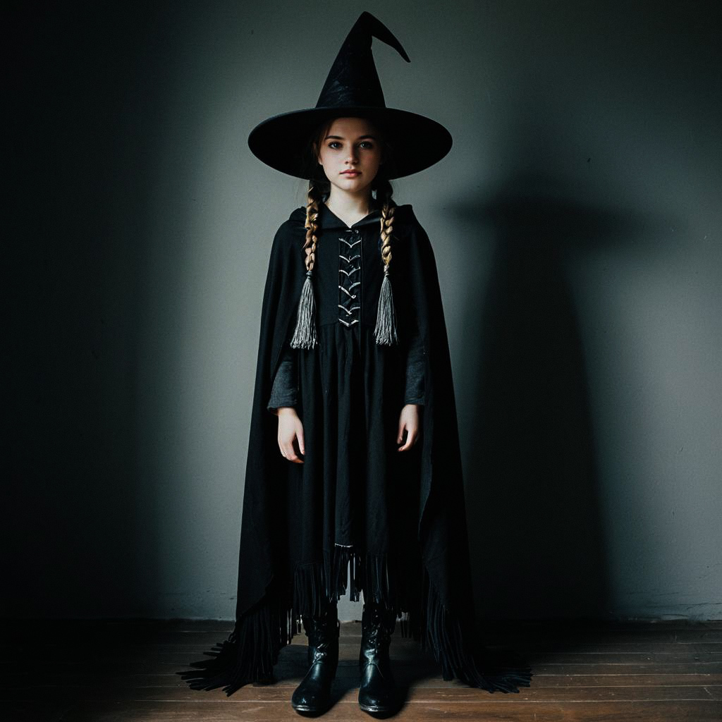 Young Woman in Classic Black Witch Costume Young Woman in Classic Black Witch Costume