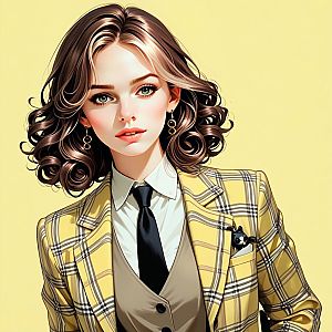 Stylish woman in yellow plaid blazer