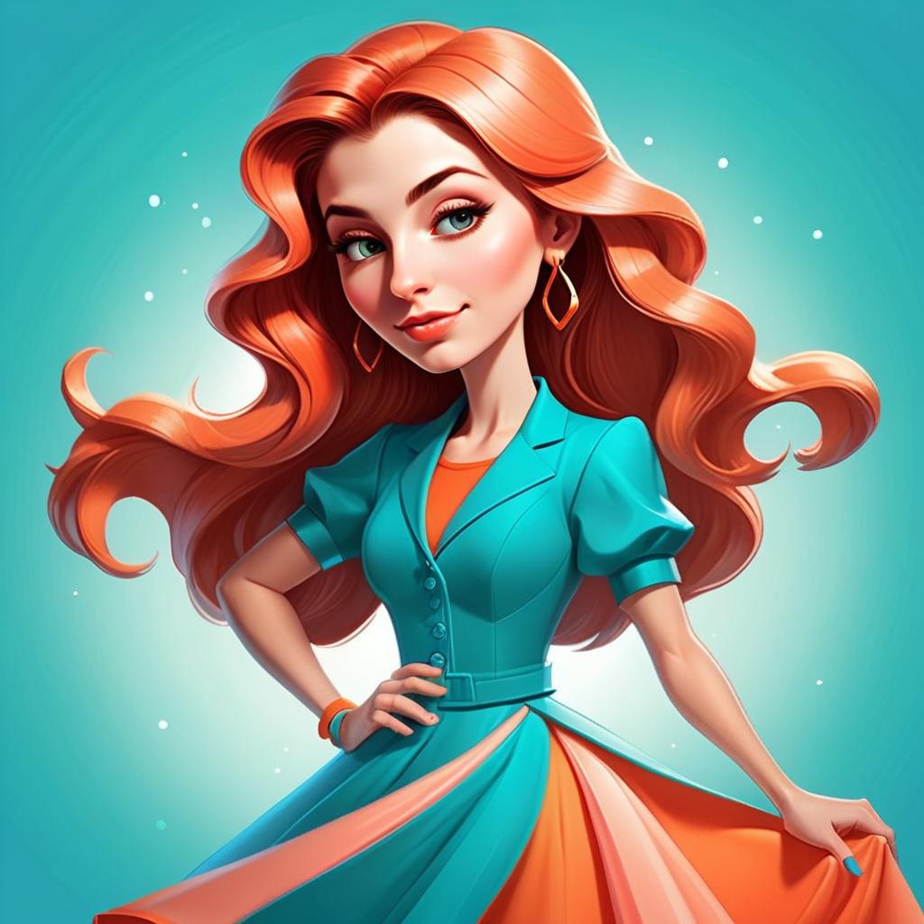 Confident Woman in Teal and Orange Dress