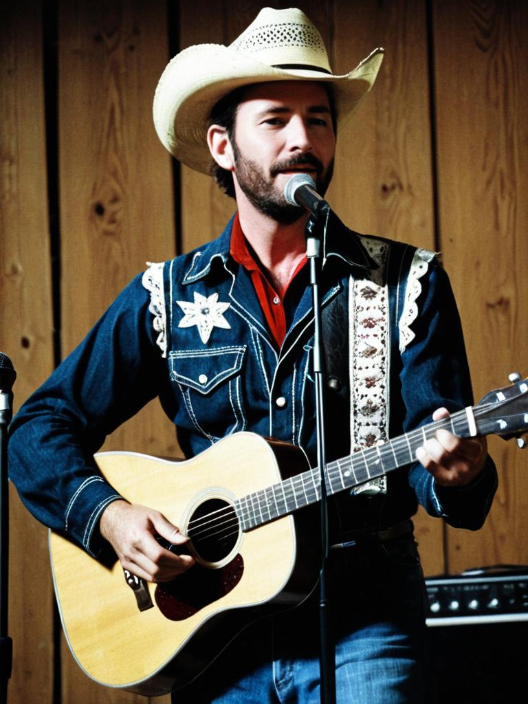 Country Music Singer Man in Cowboy Hat Playing Guitar