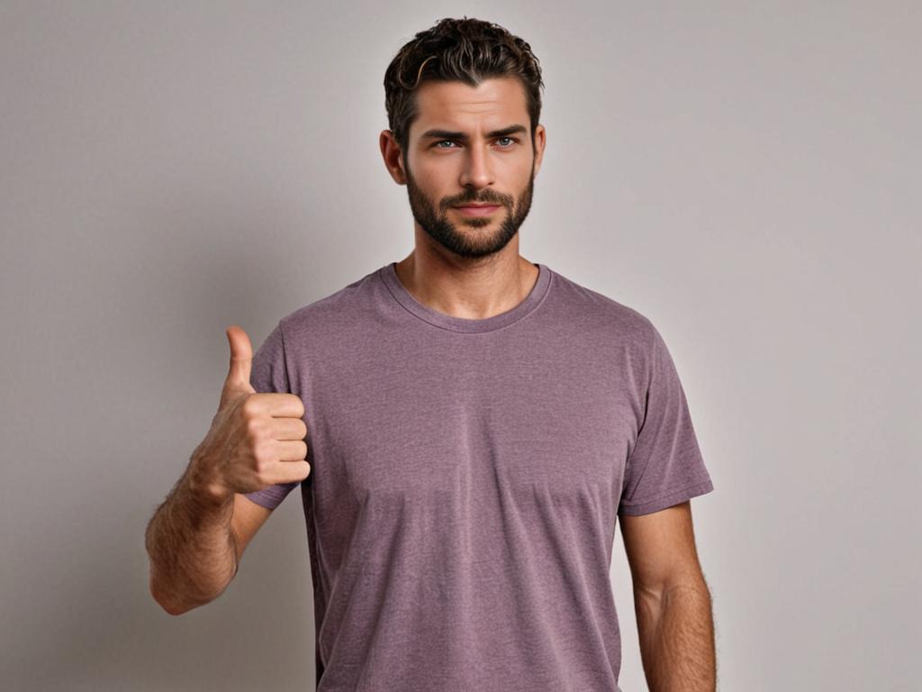 Man in Purple T-Shirt Giving Thumbs Up