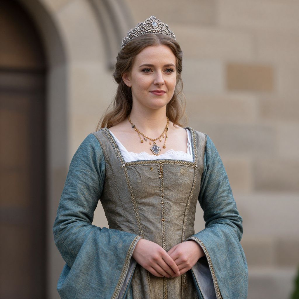 Young Woman in Renaissance Dress with Tiara and Necklace