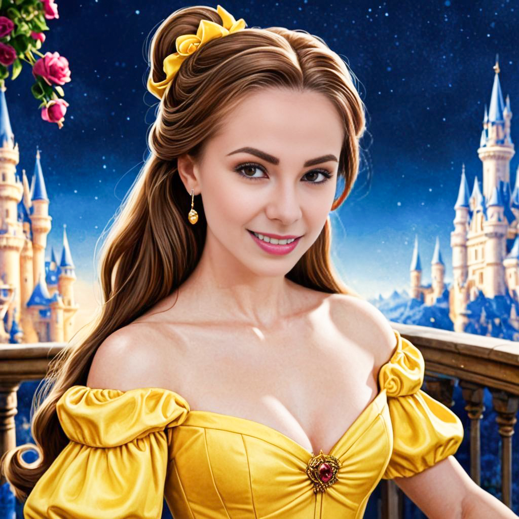 Woman as Belle from Beauty and the Beast in Yellow Gown