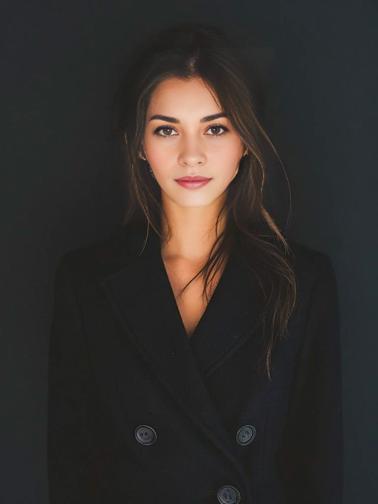 Elegant Young Woman in Black Coat