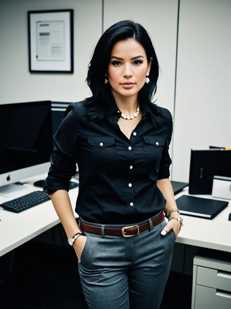 Modern Office Woman in Professional Business Attire with Hands in Pockets