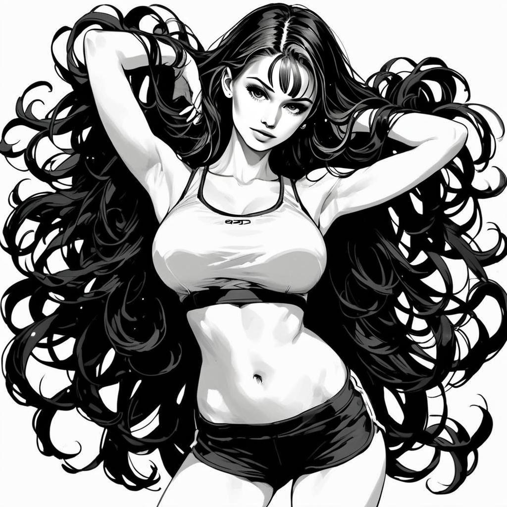 Confident Woman in Dynamic Pose - Monochrome Illustration Confident Woman in Dynamic Pose - Monochrome Illustration