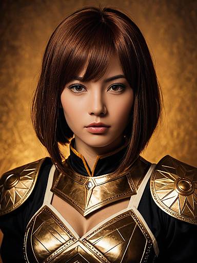 Realistic Naomi Misora Cosplay Woman in Detailed Golden Armor