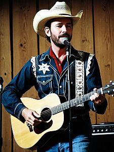 Country Music Singer Man in Cowboy Hat Playing Guitar
