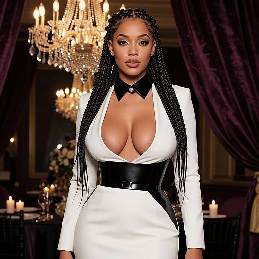 Elegant Woman in White Dress with Braided Hair in Luxurious Interior