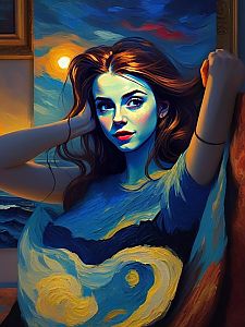 Vibrant Impressionistic Portrait of a Woman with Flowing Hair