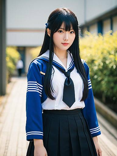 Japanese School Uniform Portrait of Woman Outdoors