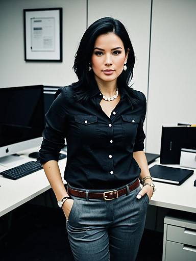 Modern Office Woman in Professional Business Attire with Hands in Pockets
