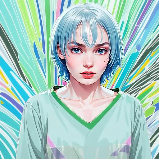 Aoba Moca Blue Hair Anime Style Digital Portrait