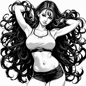 Confident Woman in Dynamic Pose - Monochrome Illustration