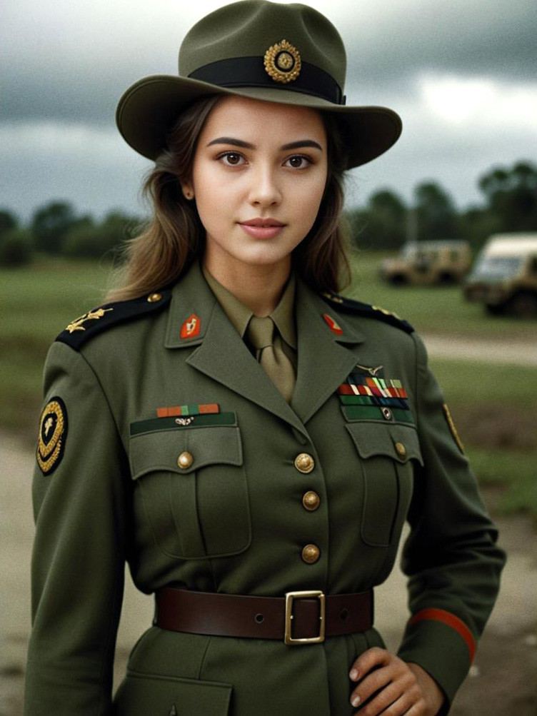 Confident Woman in Military Uniform