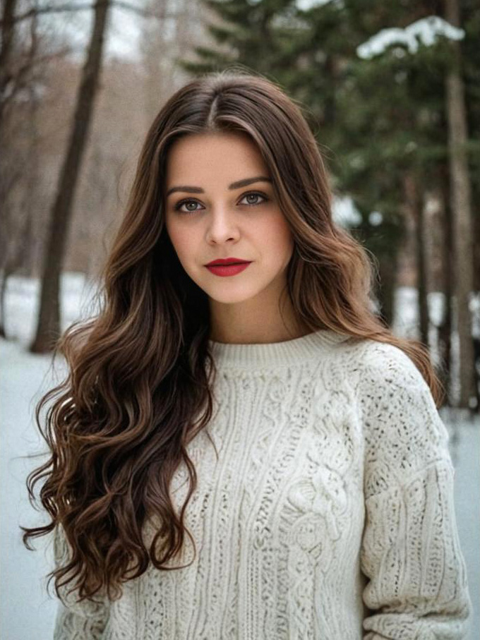 Woman in Snowy Forest