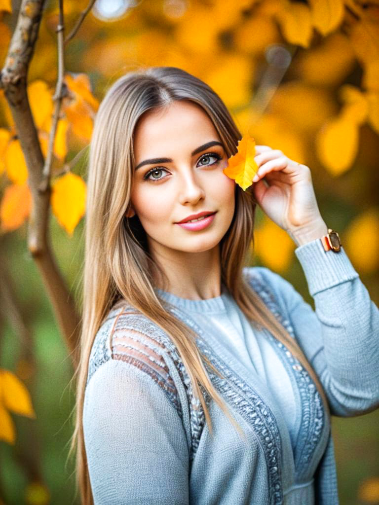 Young Woman with Autumn Leaves