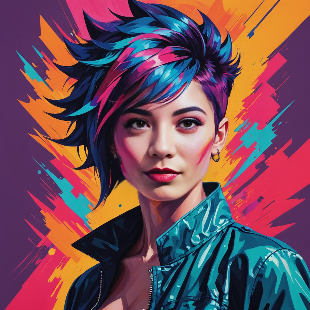 Artistic Portrait of Woman with Wolf Cut Hairstyle